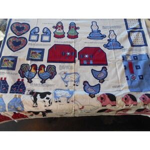 VTG Farm Life Country Miniature Collectibles Cut Sew Fabric Panel Chickens Barn